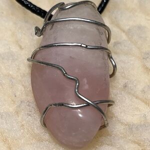 Wire Wrapped Pink Stone Pendant Necklace